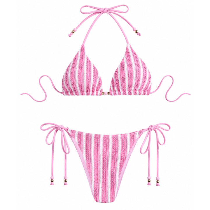 Positano Baby Pink Knit Striped Resort Bikini