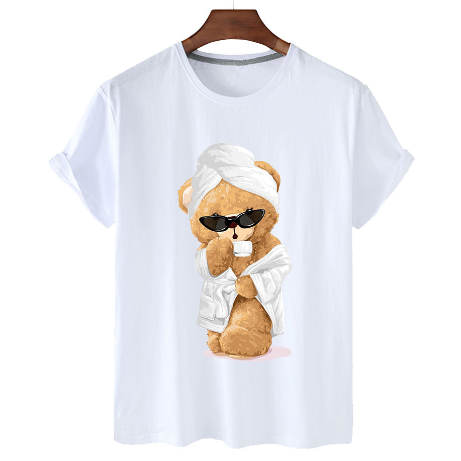 "Coffee, Robe & Chill" Bear Short Sleeved Graphic Tee