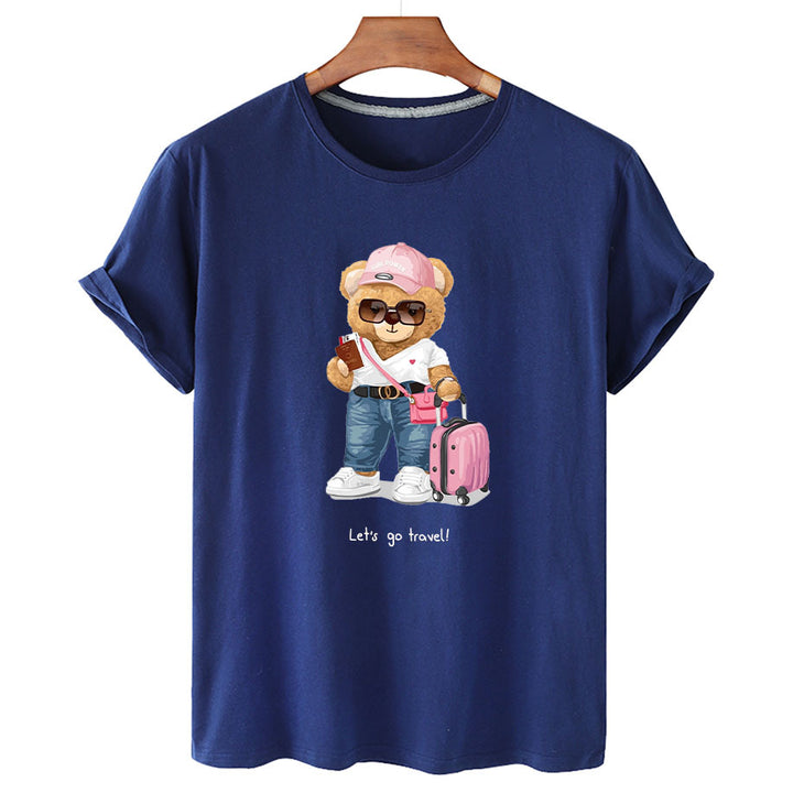 "Lets Go Travel" Stylish Bear Short Sleeved Graphic Tee
