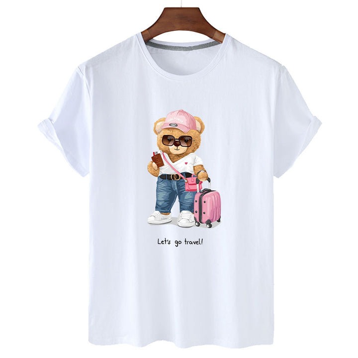 "Lets Go Travel" Stylish Bear Short Sleeved Graphic Tee