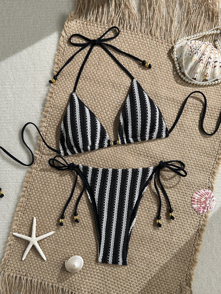 Positano Black Knit Striped Resort Bikini