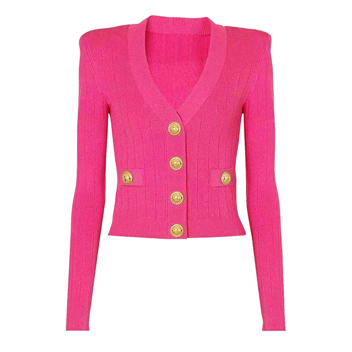 hot pink gold button sweater
