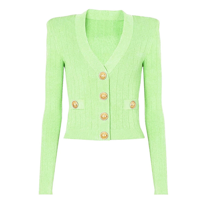 light green gold button sweater