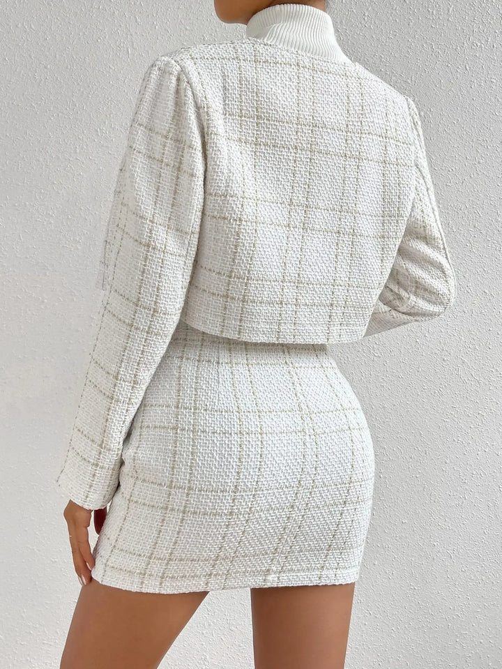 Tweed Silver Button Matching Jacket & Skirt Set
