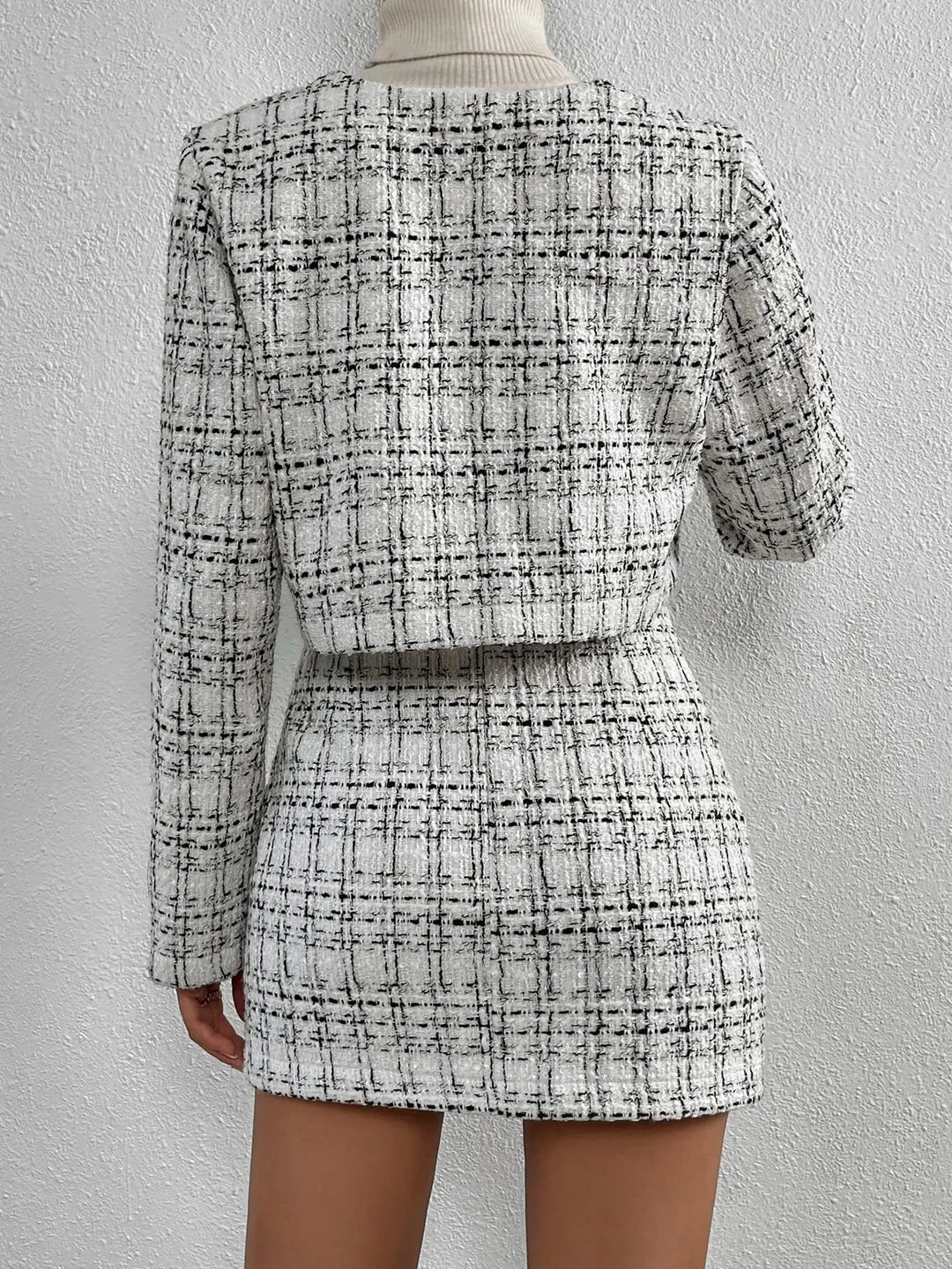 Tweed Silver Button Matching Jacket & Skirt Set