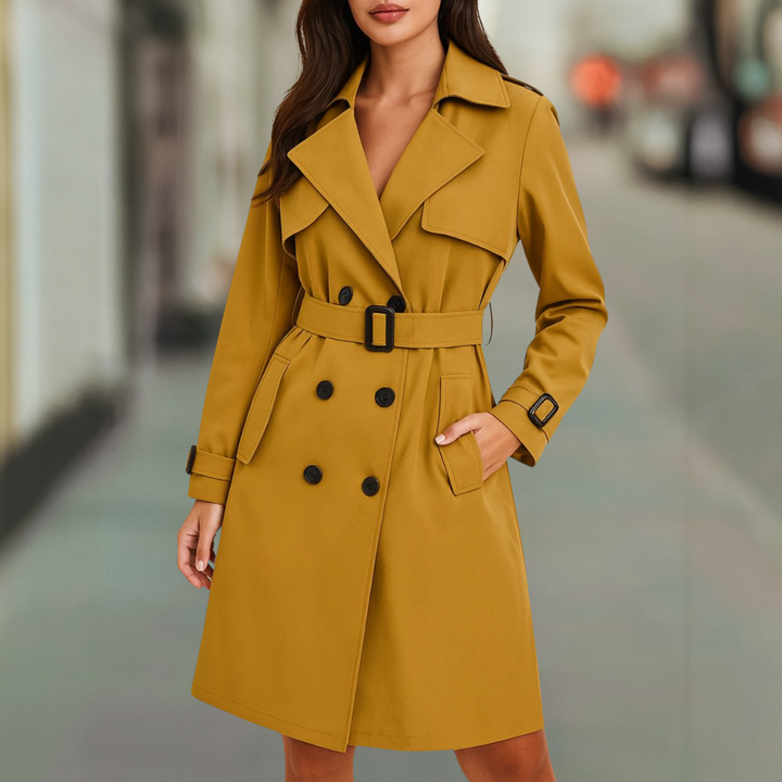 Classic Women's Trench Coat With Detachable Belt & Pockets