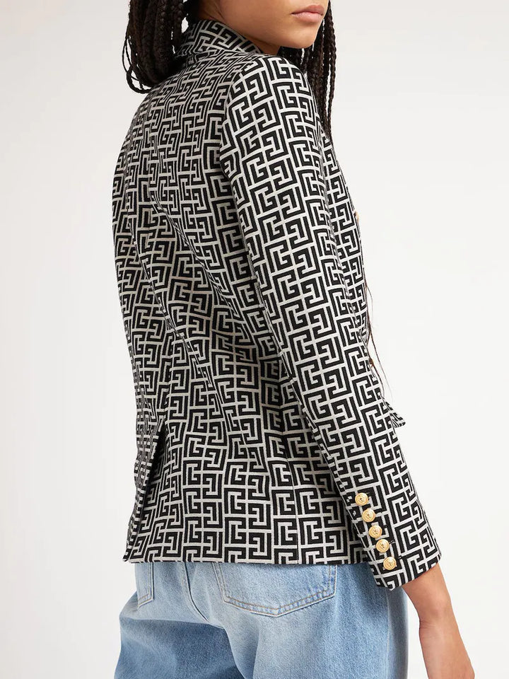 Jacquard Double Breasted Gold Button Blazer