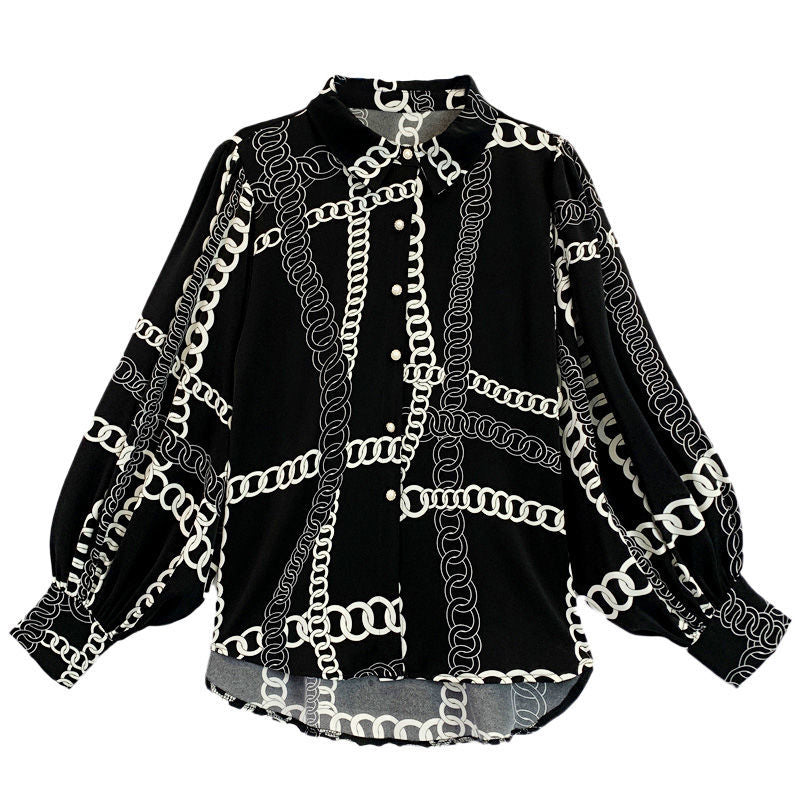 Black & White Vintage Chain Silk Blouse