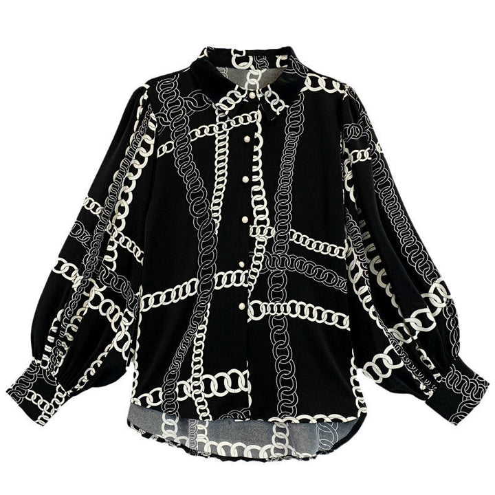 Black & White Vintage Chain Silk Blouse