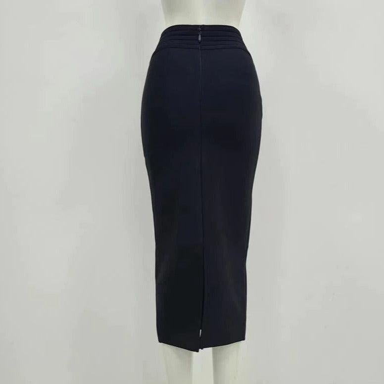 Gold Button Bandage Pencil Skirt