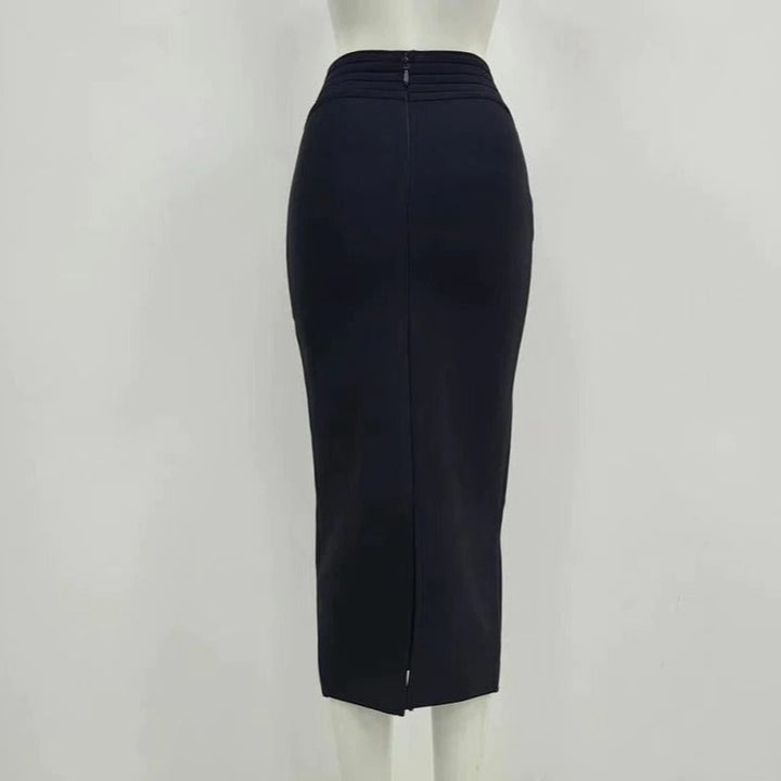 Gold Button Bandage Pencil Skirt