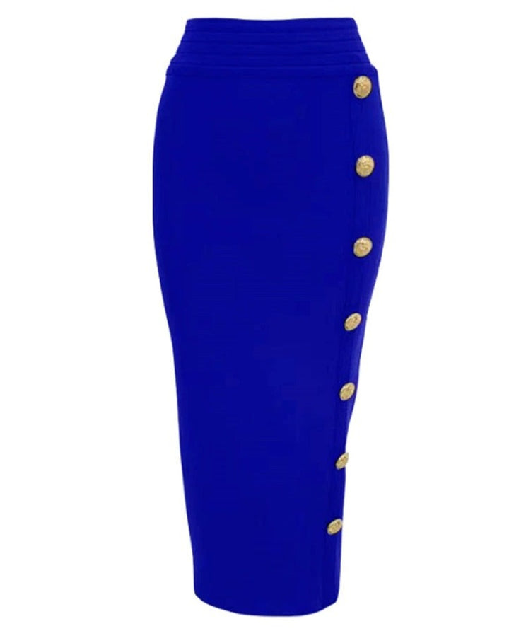 Gold Button Bandage Pencil Skirt