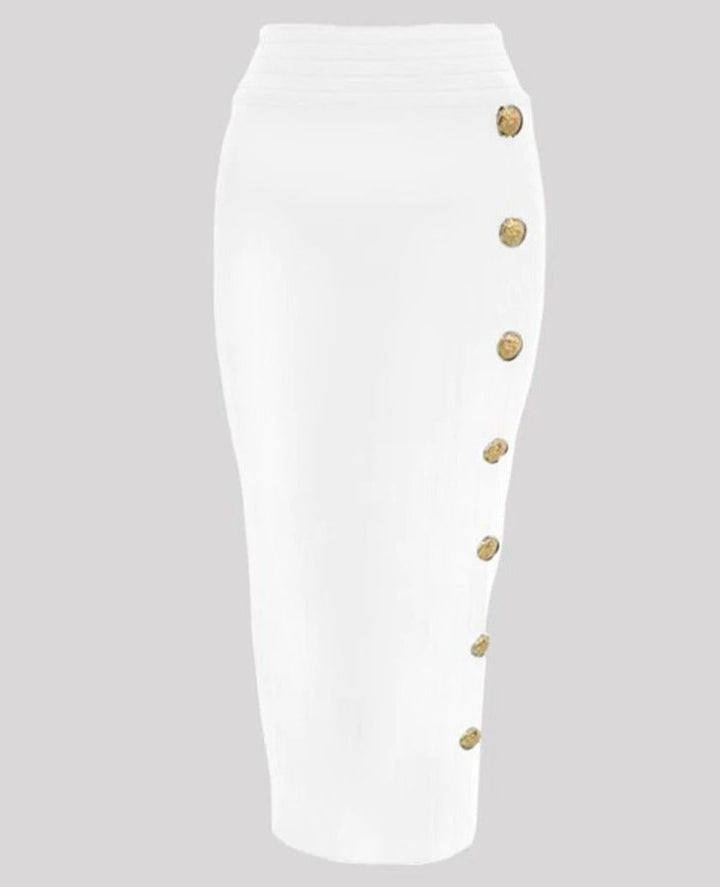 Gold Button Bandage Pencil Skirt
