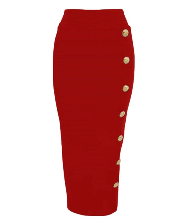 Gold Button Bandage Pencil Skirt