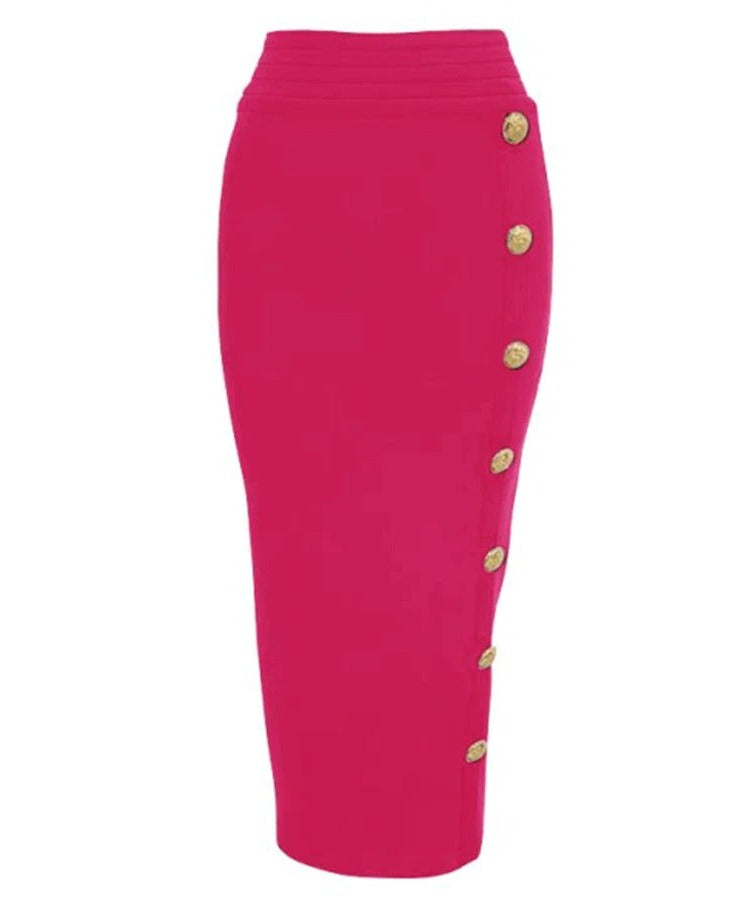 Gold Button Bandage Pencil Skirt