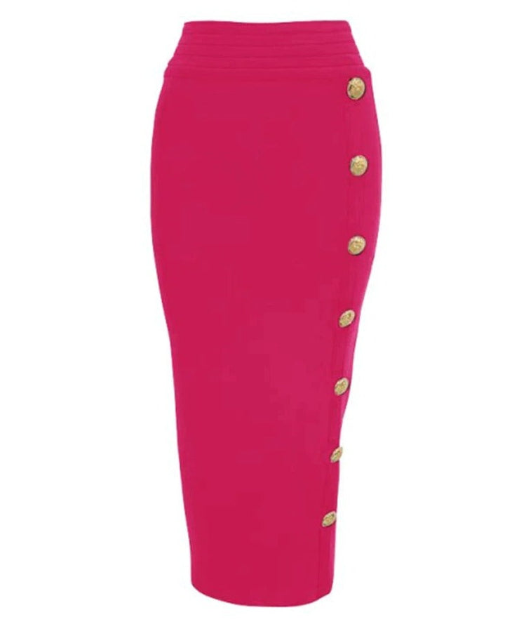Gold Button Bandage Pencil Skirt