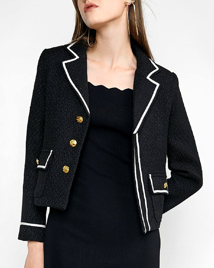 Black & White Tweed Lapel Gold Button Jacket