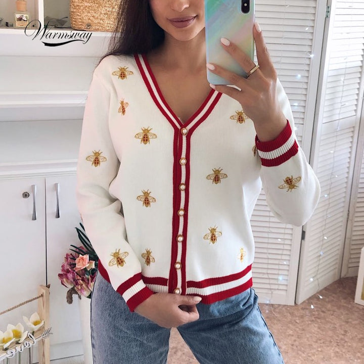 Queen Bee Embroidered Cardigan Sweater
