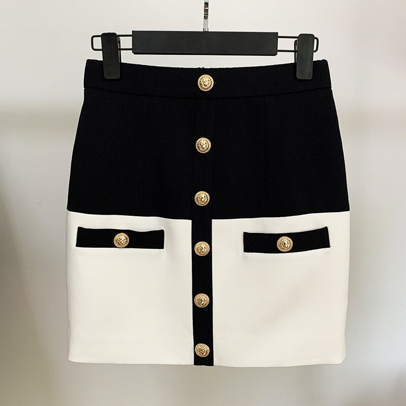 black and white gold button couture style skirt