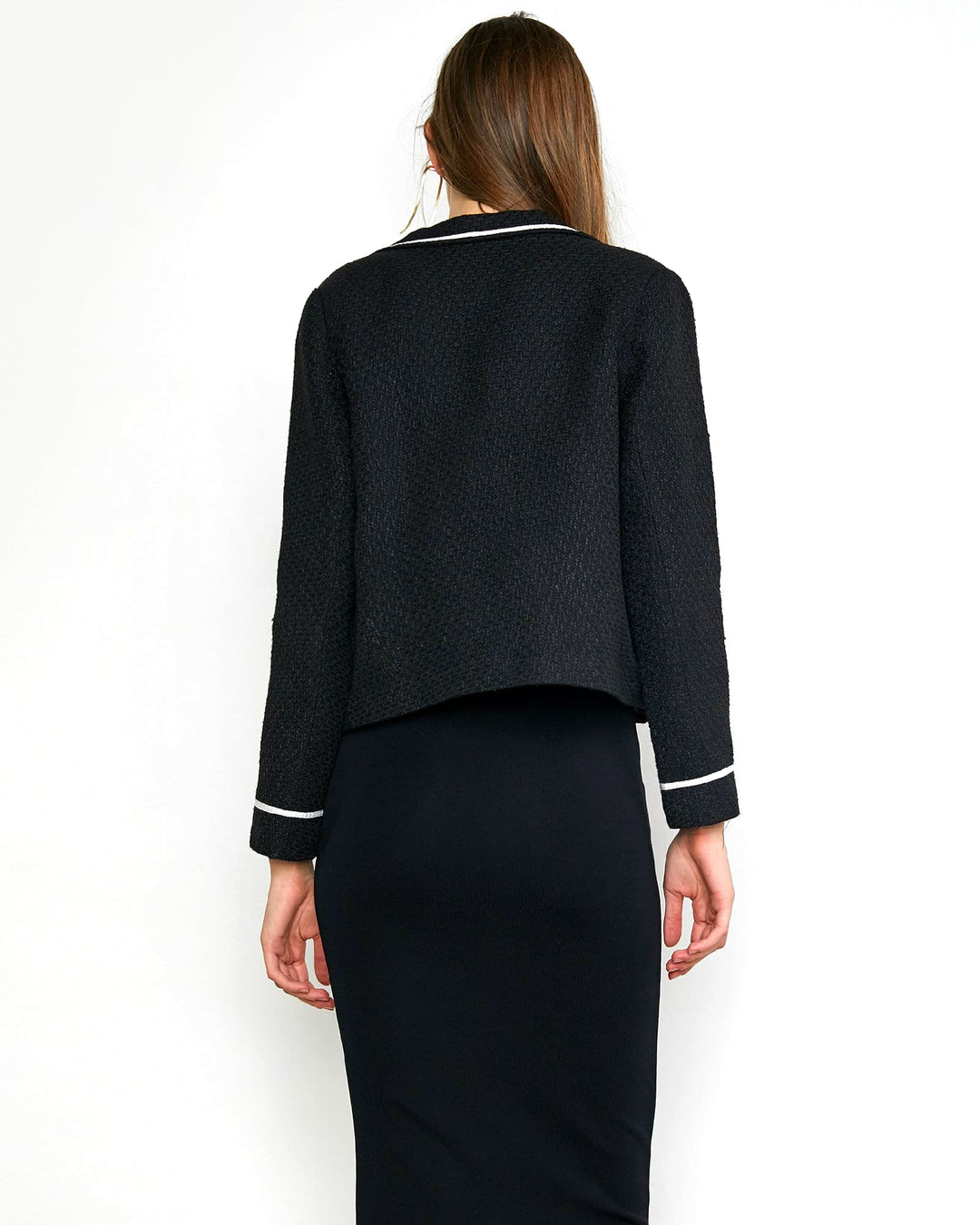 Black & White Tweed Lapel Gold Button Jacket