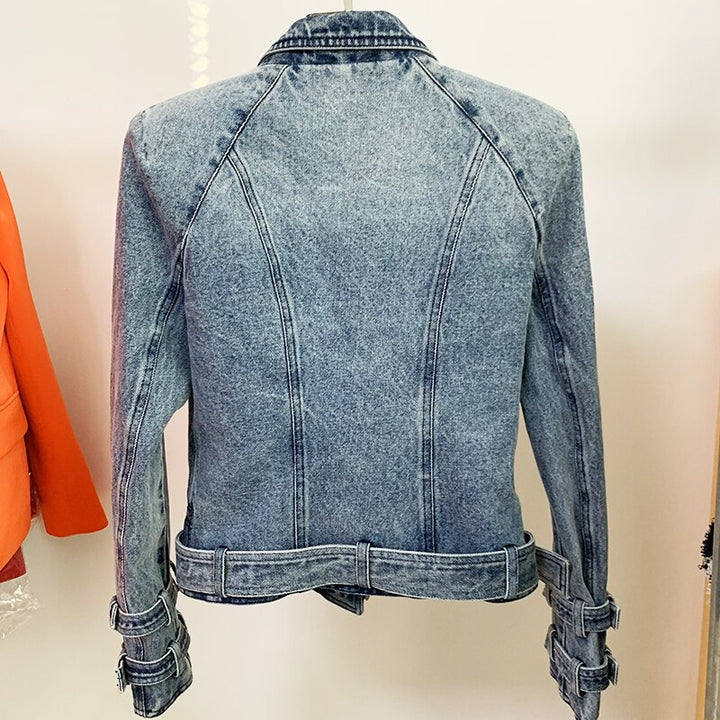 Denim Gold Button Biker Jacket