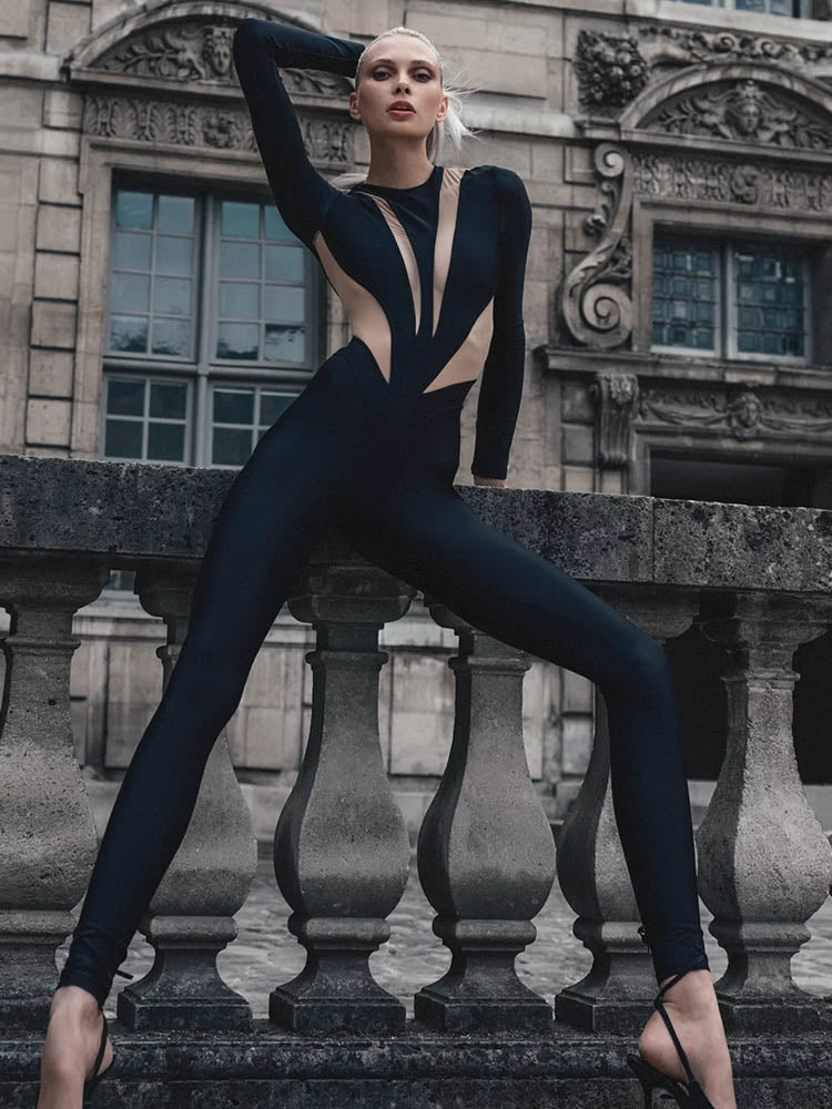 Black Mesh Bodyshaping One Piece Jumpsuit