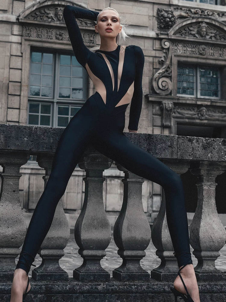 Black Mesh Bodyshaping One Piece Jumpsuit