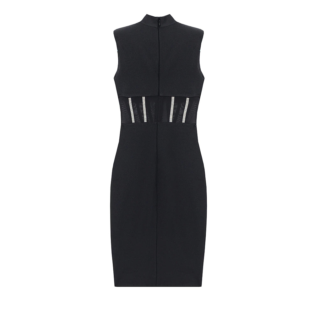 Black Crystal Embellished Corset Bandage Dress
