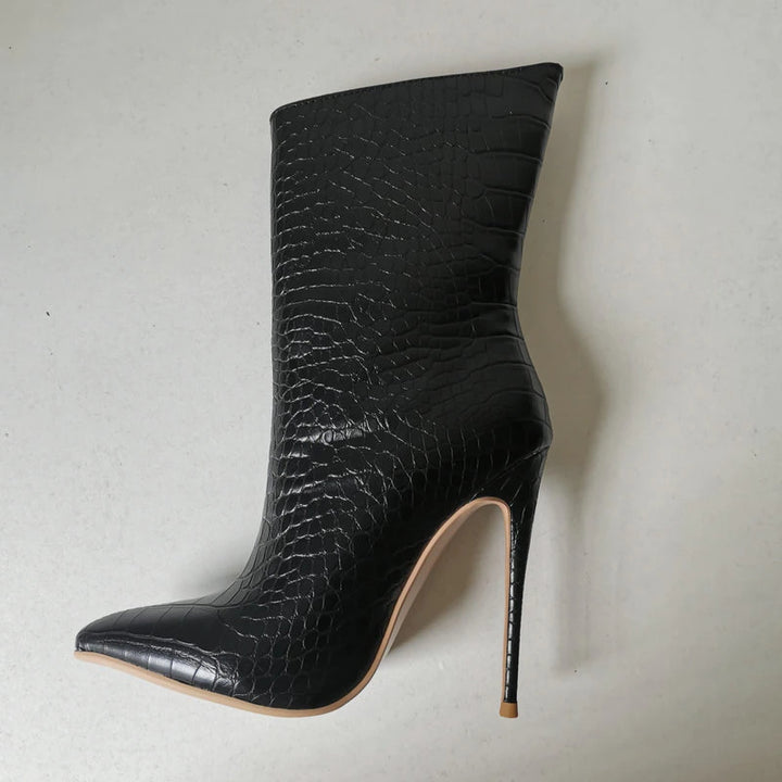 Black Croc Embossed Ankle Boots