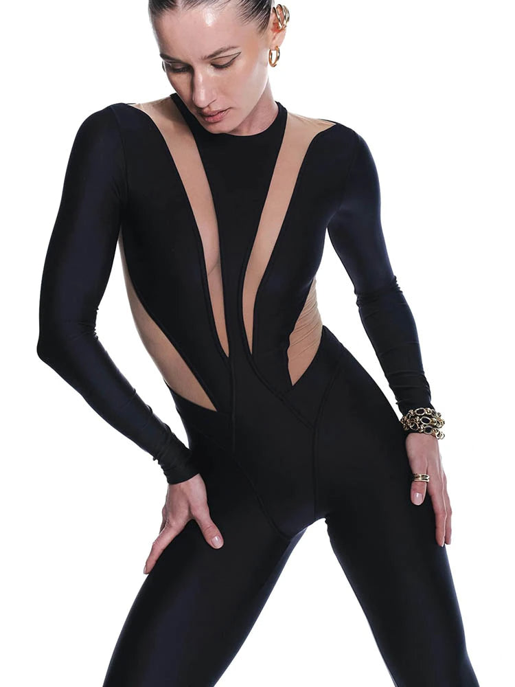 Black Mesh Bodyshaping One Piece Jumpsuit