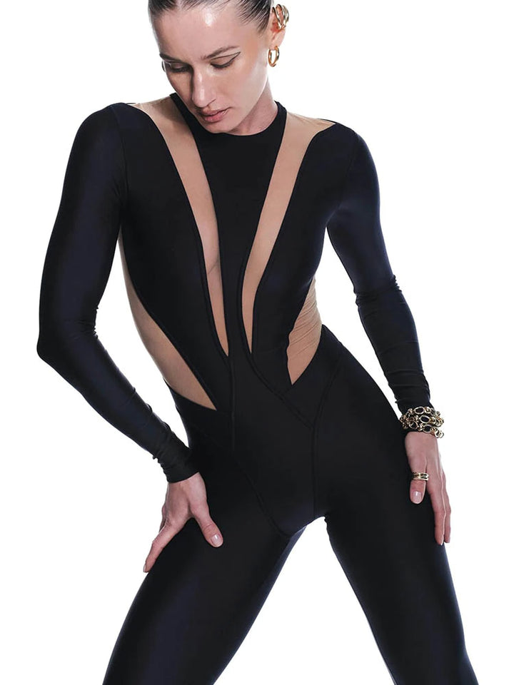 Black Mesh Bodyshaping One Piece Jumpsuit