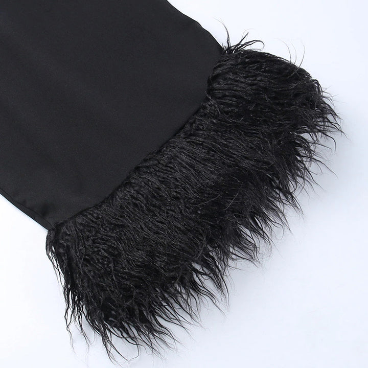 Black Strapless Feather Trimmed Pencil Dress