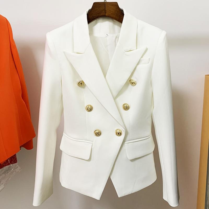 White Double Breasted Gold Button Blazer
