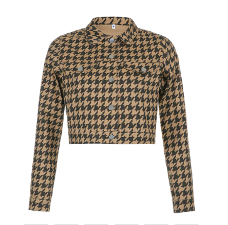 Houndstooth Denim Cropped Jacket