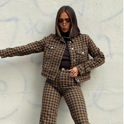 Houndstooth Denim Cropped Jacket