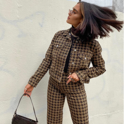 Houndstooth Denim Cropped Jacket