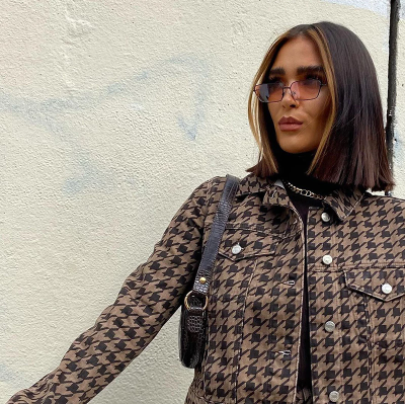 Houndstooth Denim Cropped Jacket