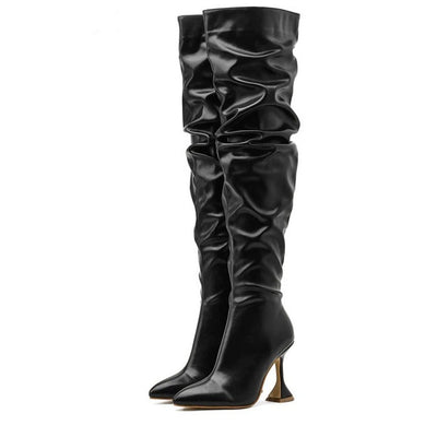 Black leather over the knee boots