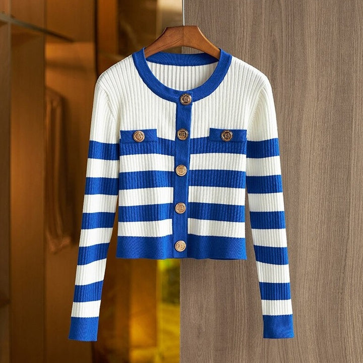 Striped Gold Button Cardigan Sweater