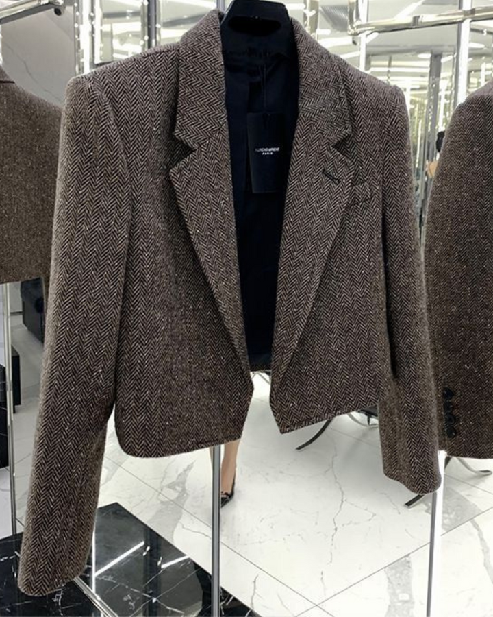Cropped Couture Herringbone Blazer