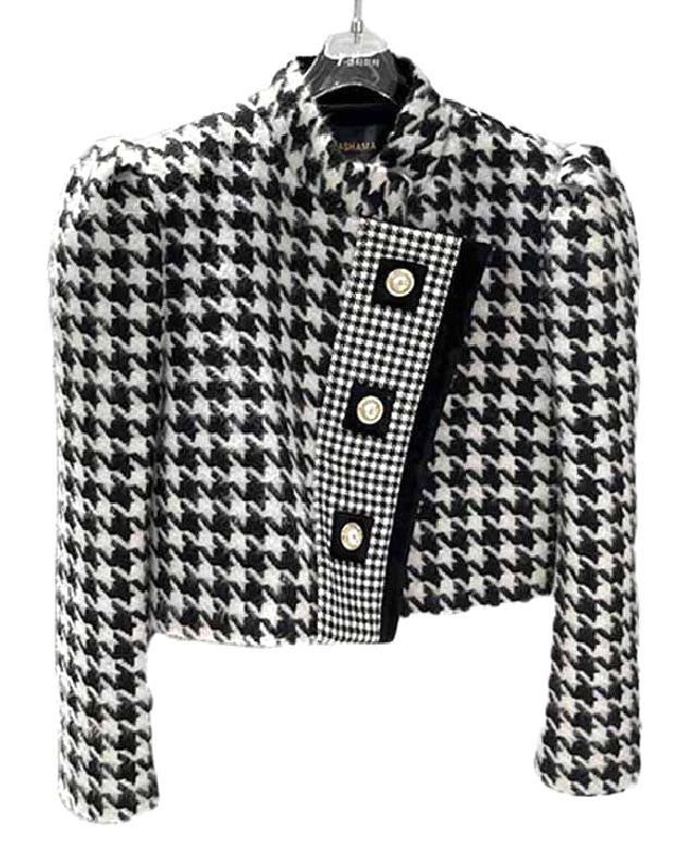 Houndstooth Tweed Cropped Jacket