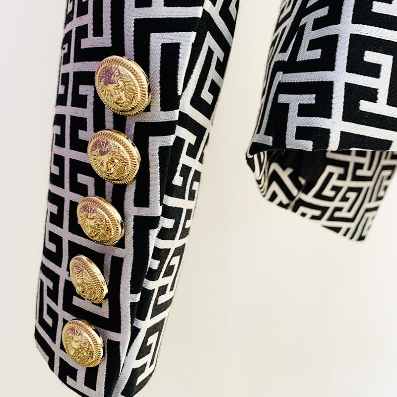 Jacquard Double Breasted Gold Button Blazer
