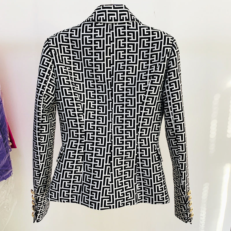 Jacquard Double Breasted Gold Button Blazer