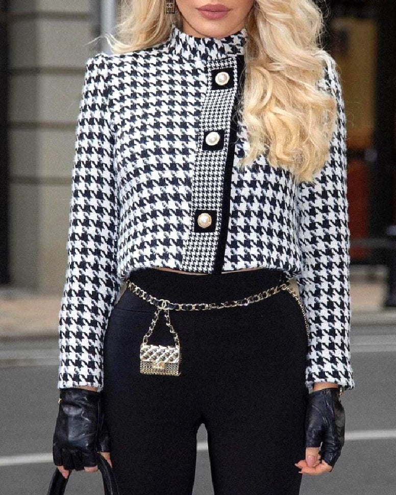 Houndstooth Tweed Cropped Jacket