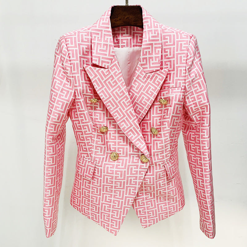 Jacquard Double Breasted Gold Button Blazer
