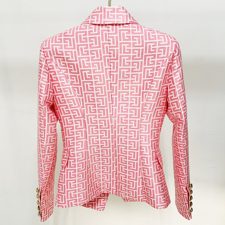 Jacquard Double Breasted Gold Button Blazer