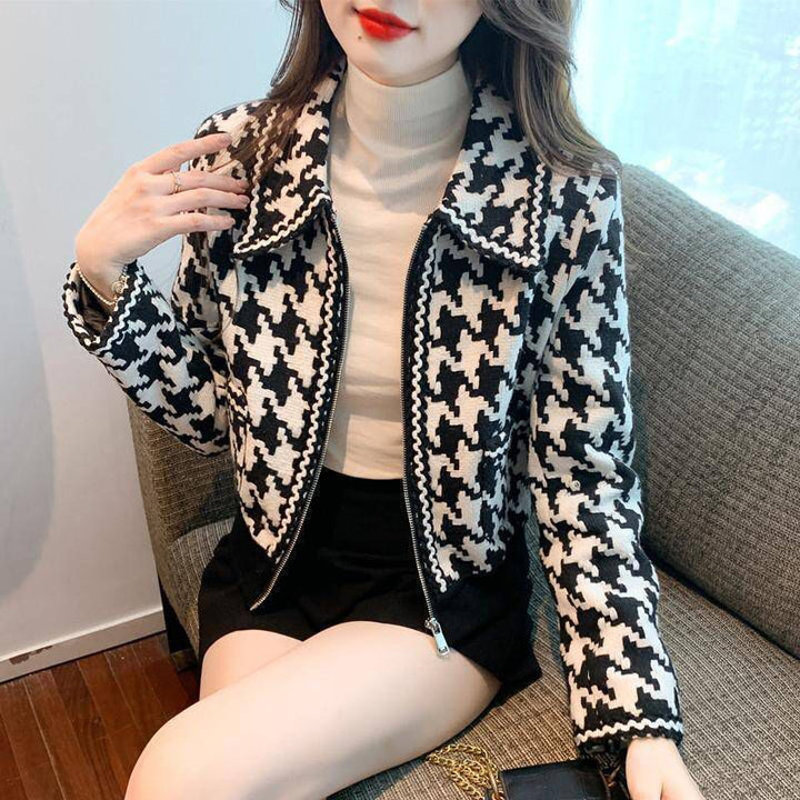 Black And White Houndstooth Tweed Jacket