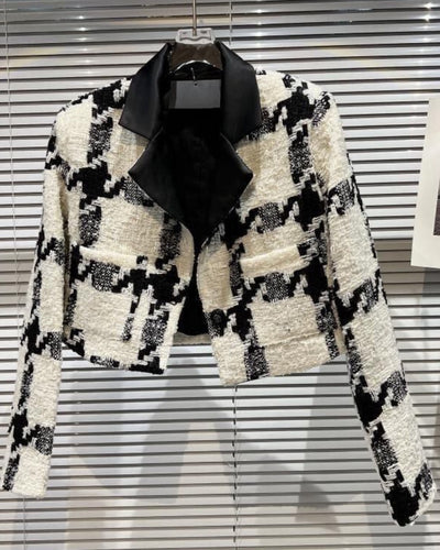 Black & White Houndstooth Wool Jacket