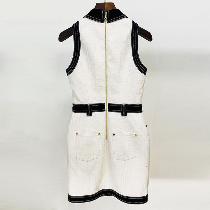Gold Button Sleeveless Dress