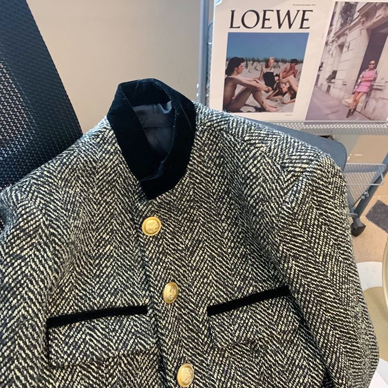 Black & White Herringbone Tweed Jacket